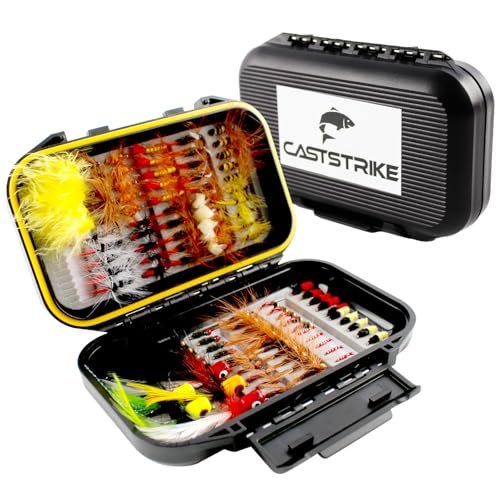 CASTSTRIKE Fly Fishing Flies Kit 100pcs Dry Wet Nymph Streamer Lures Set Fly Fishing Gear Tackle Hooks for Trout Bass Salmon with Waterproof Double Sided Fly Box Assortment Hand Tied Fly Lures