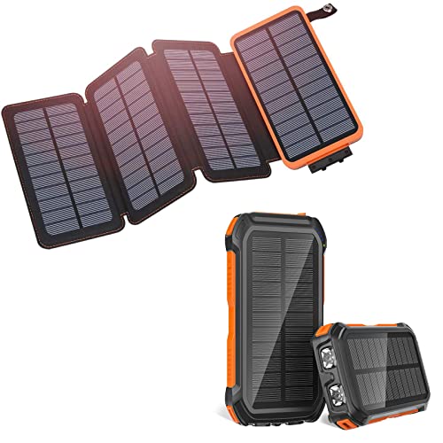 Hiluckey Chargeur Solaire 26800mAh avec 4 USB Portable Batterie Externe sans
