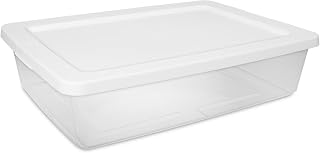 LADEVOU 28 Quart Clear Plastic Small Storage Bin with Snap-On Lid, White | Transparent container for quick item identification, stackable durable plastic for home and closet organization