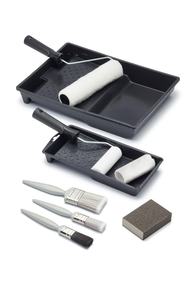 Walls & Ceilings 11 Piece Painting Kit – 9" & 4" Roller Set, Paint Trays, Brushes & Sanding Block | Emulsion & Gloss Decorating Set for Walls, Doors & Detail Work