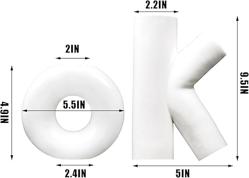 Miniatura 6 de SANFERGE Juego de 2 jarrones de cerámica blanca con forma de estatua de forma correcta, jarrón decorativo hueco en forma de dona y jarrón en forma