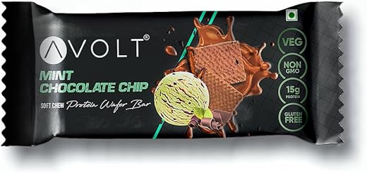 Avolt Mint Chocolate Chip Protein Wafer Bars with 15g Protein | Pack of 1 | High Energy Protein Bars, Gluten Free Snack wi