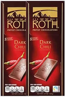 Roth Chili European Cacao Bar, Indivually Wrapped Dark Chocolate Squares, Low Carb Snack Keto Friendly Desert Food Sweets, 4.4oz Moser 2 Pack