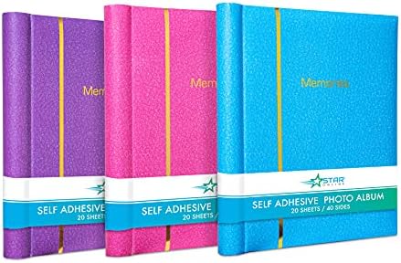 3 x Pastel Self-Adhesive Photo Albums with 20 Sheets/40 Sides each - Blue, Pink, Purple