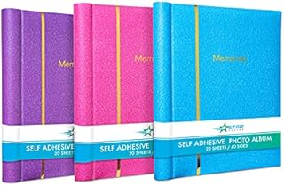 3 x Pastel Self-Adhesive Photo Albums with 20 Sheets/40 Sides each - Blue, Pink, Purple