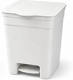 Lixeira Plástica com Pedal 7,5 Litros I Cesto de Lixo Compacto para Banheiro, Cozinha e Escritório I Tampa com Abertura por Pedal I Preta ou Branca I Three Brothers (Branco)