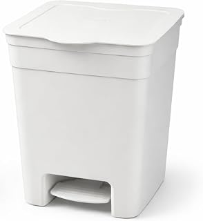 Lixeira Plástica com Pedal 7,5 Litros I Cesto de Lixo Compacto para Banheiro, Cozinha e Escritório I Tampa com Abertura por Pedal I Preta ou Branca I Three Brothers (Branco)