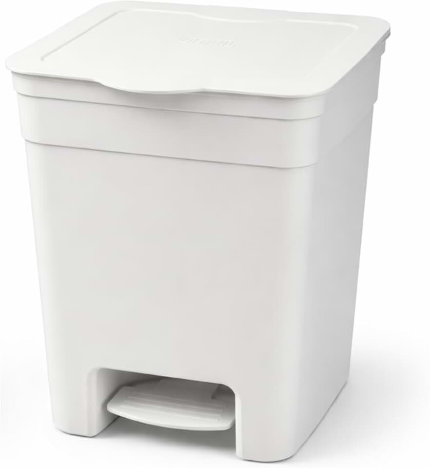 Lixeira Plástica com Pedal 7,5 Litros I Cesto de Lixo Compacto para Banheiro, Cozinha e Escritório I Tampa com Abertura por Pedal I Preta ou Branca I Three Brothers (Branco)