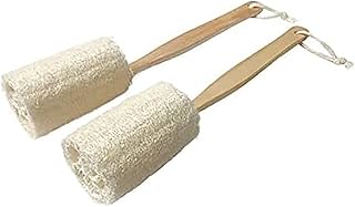2 Stück Badebürste Rückenbürste Körperbürste,Badeschwamm Duschschwamm mit Stiel - Natural Loofah Luffaschwamm Massagebürste,Natur Luffa Schwamm Rücken Bürste mit Langem Stiel Rückenscrubber (Beige)