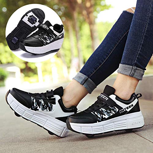 GWYX Schuhe Mit Rollen 2 in 1 Multifunktionsschuhe Jungen Mädchen Rollschuhe Doppelräder Turnschuhe,Black-38 Cover