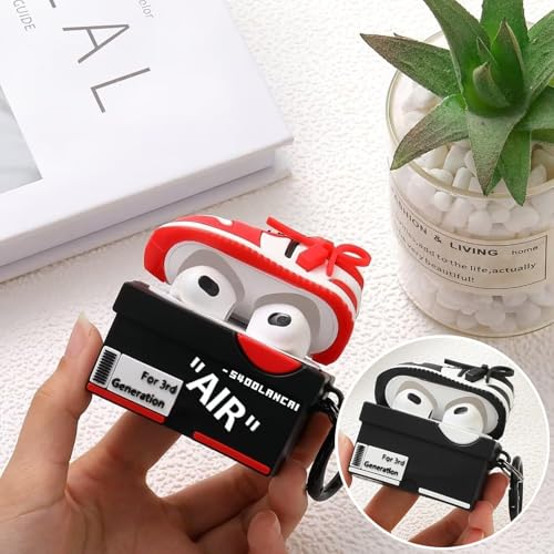 Image of [2Pack] Gedicht for Apple Airpods 3rd Generation Case Cover, Cute Cartoon Shoe Box Soft Silicone Protective Cases for AirPods 3 Case with Keychain for Women Men, Red+Black