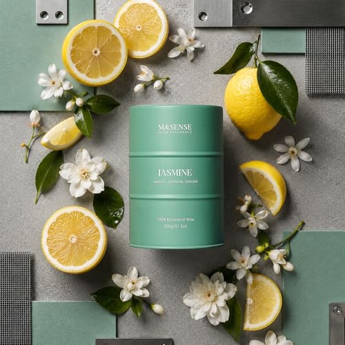 Image of M&SENSE Jasmine Scented Candles Large, Natural Soy Candles 21.2oz 120 Hour Slow Burning,Aromatherapy Candle for Stress Relief Meditation Relaxing