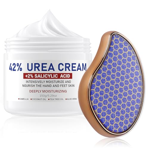 OUKEYA Urea-Creme 42 Prozent mit Fußfeile für Fuß und Hände, Urea Cream Fuß, Fußcreme, Harnstoffcreme für Trockene, Rissige Füße, Anti Hornhaut, Ellenbogen, Maximaler Stärke