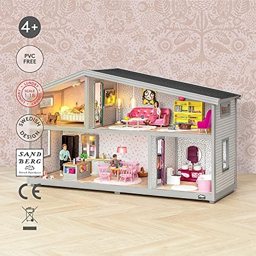Lundby Dolls House  Expandable Doll House for Boys and Girls  Kids 2 Storey Dollhouse with 4 Rooms, Windows and Colorful Openable Doors