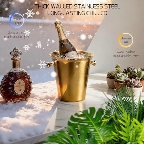 Ice Bucket with Stand Christmas Stainless Steel Standing Bucket Ice Cube Container, Wine Bucket on rack Gold Champagne Ice-Bucket for Wine Beer KTV Club Bar Bbq Party Wedding, 12lb 5L by Pioplex - Image 2