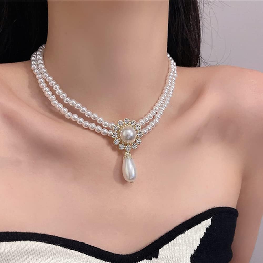 Teardrop Pearl Pendant Necklace Vintage Boho Pearl Choker Women Ladies Dressy Jewelry - Image 2