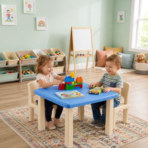 Image of Plastic Strong and Durable Kids Table for Studying Dining Home Virgin Material Kids Table for 2 to 12 Years | Sustain Upto 50 KG (Blue Table)