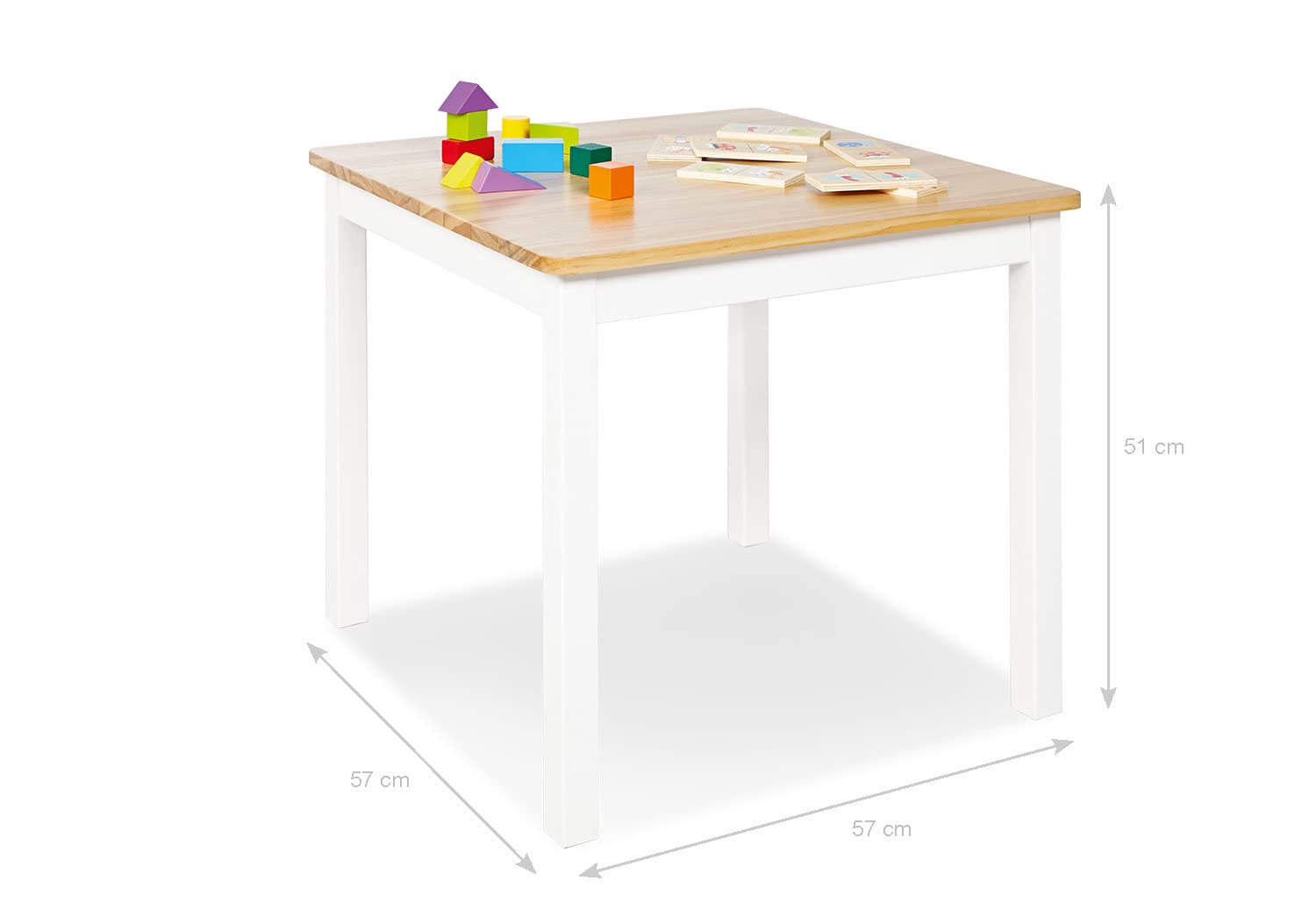 Pinolino Tavolo per bambini in legno massello Fenna, altezza 51 cm per 2-7 anni, laccato bianco e trasparente