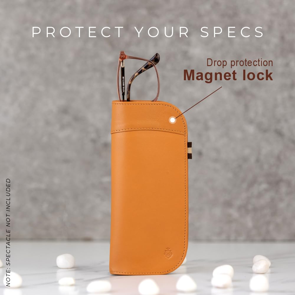 HAISH Spectacle/Glasses Case - Genuine Leather, Magnetic Closure for Secure Protection, Soft Inner Lining to Prevent Scratches, Premium Unisex Design Keeps Glasses Safe (SC-Corporate TAN)