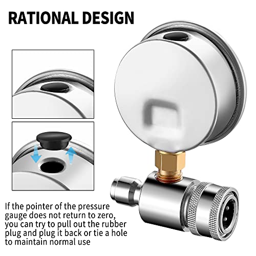 Pressure Washer Gauge - 6000 Psi, 3/8 Inch Quick Connect Socket And Plug Hydraulic Pressure Gauge, Liquid Filled/Fuel/Water Pressure Gauge For Power Washer #TOP1