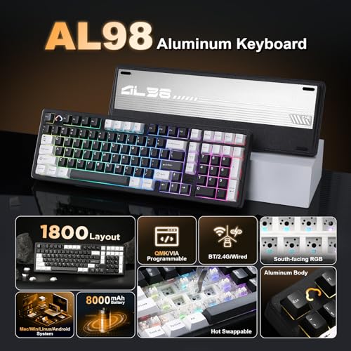 YUNZII AL98 QMK/VIA Wireless Mechanical Gaming Keyboard,Full Aluminum,BT/2.4G/USB-C, Pre-Lubed Hot Swappable Gasket Moun - Additional View