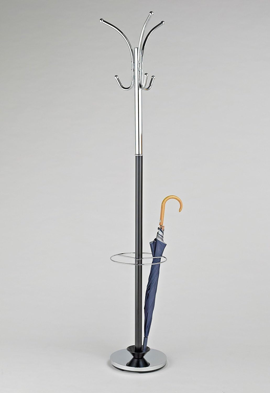 ASPECT CR40BK Oscar Free Standing Metal Coat Rack with Umbrella Base/Chrome and Black, 30x30x182 cm