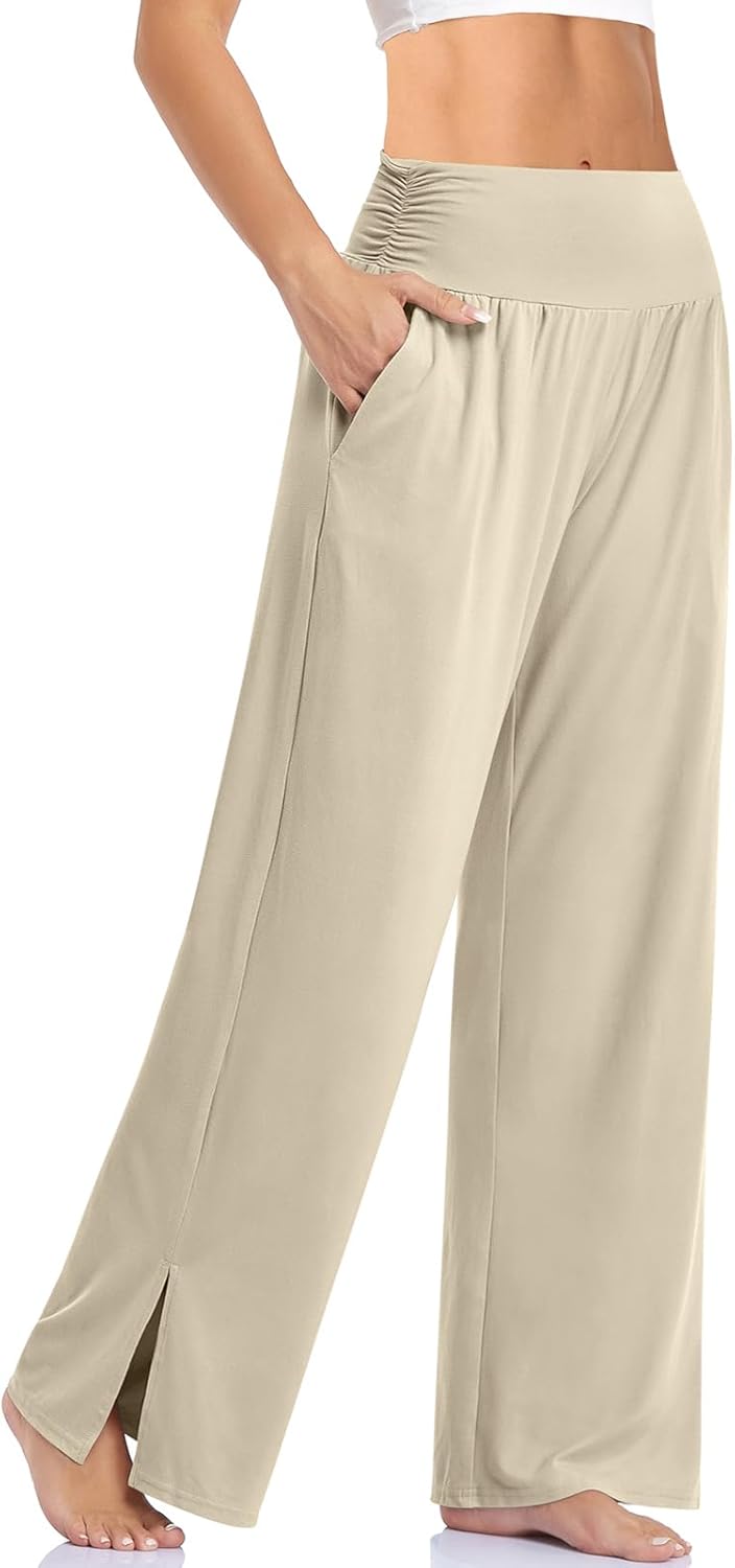 UEU Womens Wide Leg Yoga Pants High Waisted Adjustable Tie Knot Joggers Casual Loose Plus Size Lounge Sweatpants with Pockets