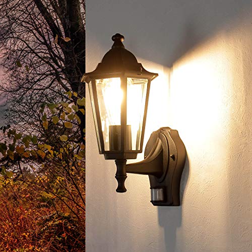 Preisvergleich Produktbild Schwarze LED Energiespar-Außenwandleuchte 6 Watt mit Bewegungsmelder Wandlampe Hoflampe Außenleuchte Sensor