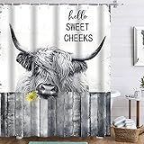Famiffty Highland Cow Shower Curtain Farmhouse Shower Curtains 60Wx72L Inch Country Funny Rustic Bat