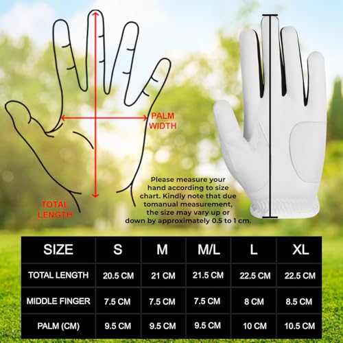 SAWANS Golfhandschuh für Herren, für die Linke und rechte Hand, Rutschfester Ledergriff, Golfhandschuhe für jedes Wetter, weich, langlebig (Weiß, M/L, Linke Hand (für Rechtshänder-Golfer))