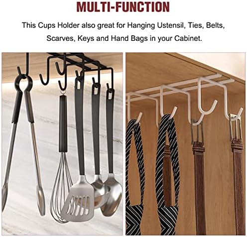 Mug Hooks Hanger Under Shelf - Mug Holder with 8 Hooks for Cabinet Coffee Tea Cup Utensils Hooks for Kitchen Cupboard Undershelf Drilling Free Hanging Mug Rack