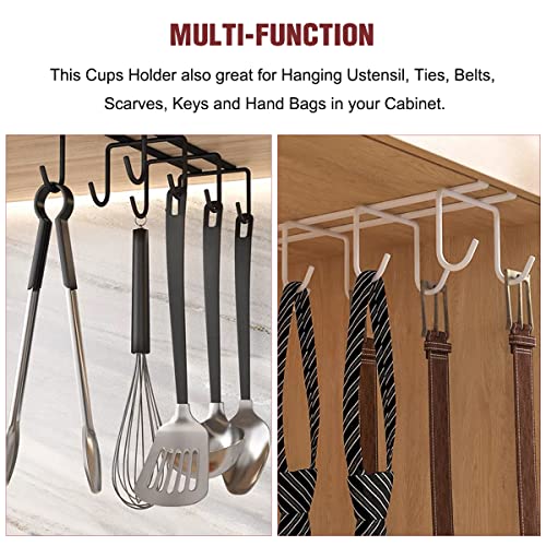 Coffee Mug Holder Under Cabinet - 8 Hooks Cup Organizer For Cabinet Hanging Mug Rack Tea Cup And Utensil Hooks Drilling Free Mug Hanger Under Shelf #TOP4