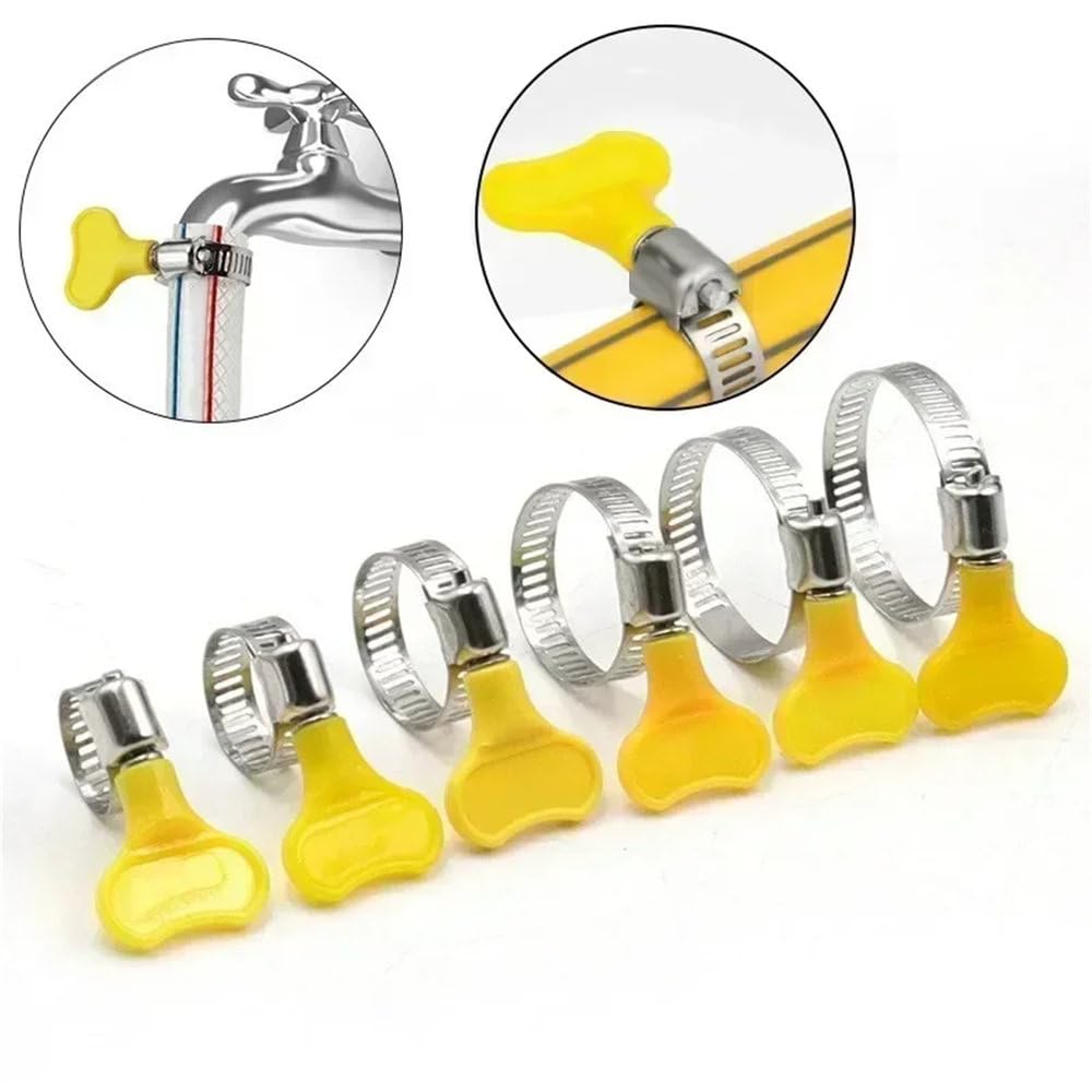 Morsetto per tubi in acciaio inox con maniglia in metallo e maniglia in plastica gialla, tipo autoserrante, morsetto per tubi a croce, 10, 16 mm (5 pezzi)