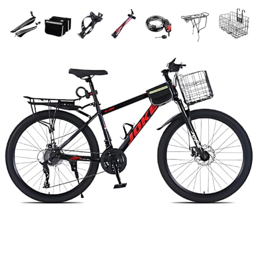 CUIOT 24/26/27.5インチ マウンテンバイク MTB 軽量 高炭素鋼フレーム 21段変速 クロスバイク フロントサスペンション 前後ディスクブレーキ 通勤 通学 中学生 高校生 学生 大人 成人 男 女 低身長 跨りやすい スポーツバイク 空気