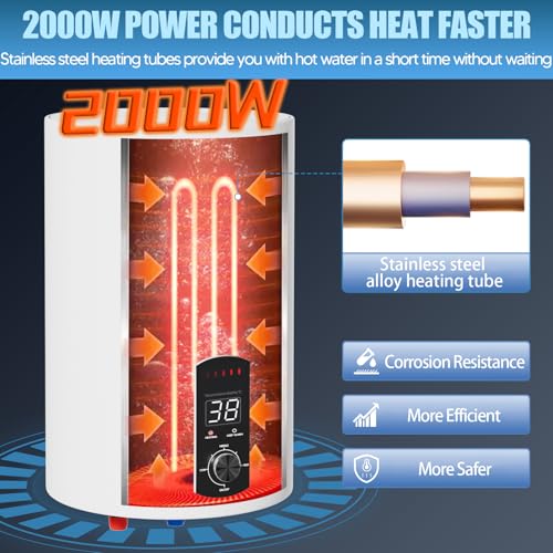 Electric Water Heater,Lage Capacity 50L,With Digital Display,Adjustable Temperature,Accessories,Suitable For Kitchens,Bars,Hairdressing Salons,Offices,Etc. [Round] - 4