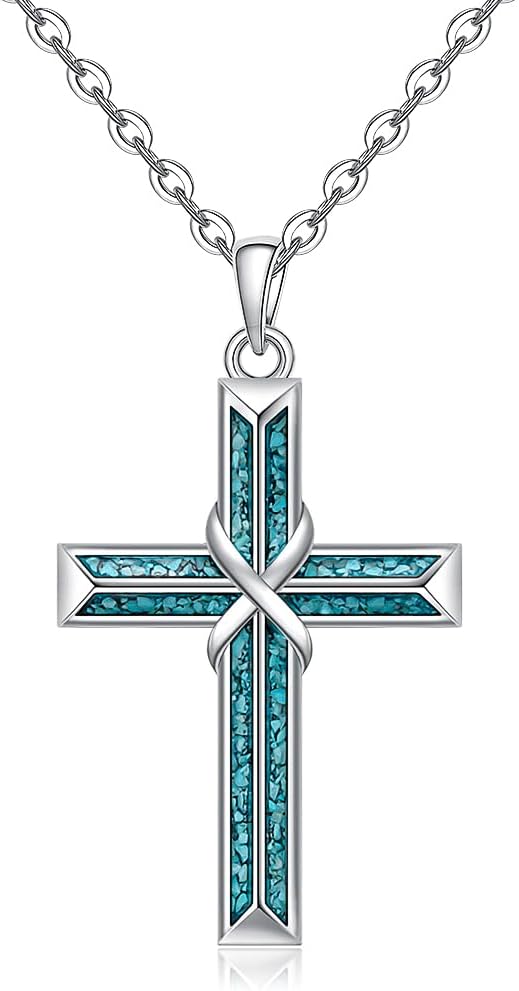 Fenthring Abalone Sterling Silver Cross Necklaces for Women Womens Infinity Turquoise Cross Necklace for Women Sterling Silver Christmas Gifts Jewelry