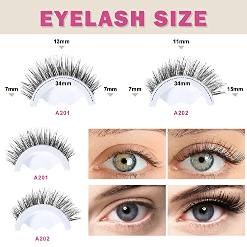 Reusable Self-Adhesive False Eyelashes - 4 Pairs - No Glue Or Eyeliner Needed! Natural Look In 3 Secs, Stable, Lasting & Waterproof - Gift For Women (A201) #TOP4