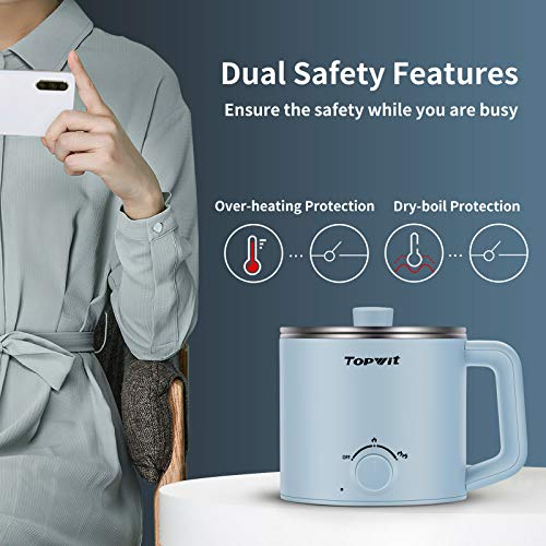 image for Topwit Hot Pot Electric with Steamer, 1.6L Ramen Cooker, Electric Pot 