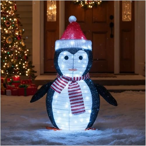 Lighted Christmas Penguin Decoration – Foldable & Collapsible Metal Frame,