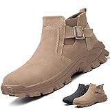 [Resistente al desgaste y antideslizante] La suela de los zapatos de seguridad está hecha de goma, que es duradera, muy elástica y acolchada, y tiene un rendimiento antideslizante superior. Las líneas especiales tienen un fuerte agarre, mejoran la seguridad y son adecuadas para carreteras complejas.