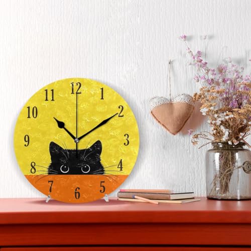 Reloj de pared redondo silencioso con diseño de gato miniatura 2