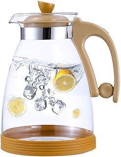 JSMY Le Meilleur Pichet en Verre résistant à la Chaleur avec Couvercle,Carafe à Eau avec poignée,Bon pichet à Boisson pour jus Fait Maison et thé glacé,1900 ML