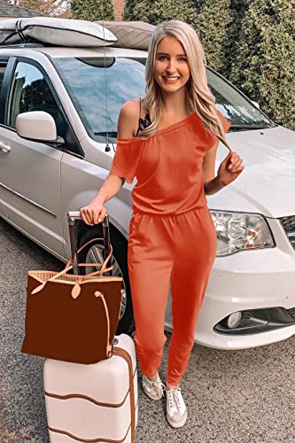 Image of PRETTYGARDEN Jumpsuits for Women Summer Off Shoulder Romper | Short Sleeve Drawstring Waist, Jogger Jumpers with Pockets, One Piece Spring Break Outfits, Vacation Travel Lounge Clothes