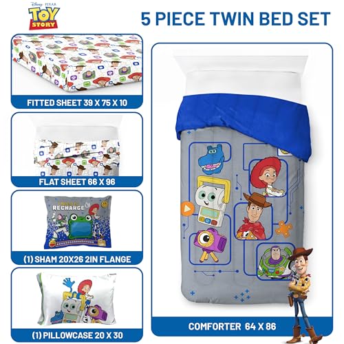 Image of Jay Franco Kids Comforter Set Includes Sheets and Pillow Covers - Soft and Cozy Bed Set for Stylish Room Decor, Official Licensed Bedding, Grey - Toy Story, 5 Piece Twin