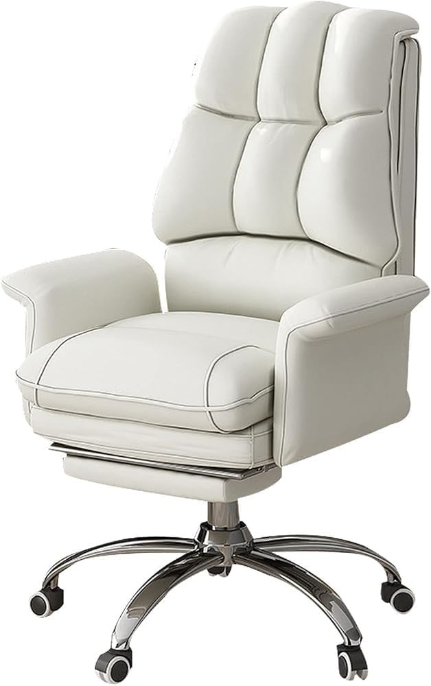 High Back PU Leather Office Chair Ergonomic Computer Desk Chair Adjustable Reclining Swivel Game Chair with Footrest for Reception Study Bedroom Vanity(Gray)