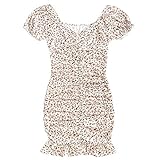 ZAFUL Ditsy Print Puff Sleeve Ruched Mini Mermaid Dress Daisy Floral Tie Slit Off Shoulder Frilled...