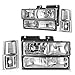 Headlight Assembly for Chevy C/K Series 1500 2500 3500 / Tahoe/Suburban/Silverado Crystal Headlamp w/Corner & Bumper Chrome Housing with Clear Lens（Chrome）