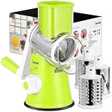 Geedel Rotary Cheese Grater, Kitchen Mandoline Vegetable Slicer with 3 Interchangeable Blades, Easy to Clean Rotary Grater Slicer for Fruit, Vegetables, Nuts