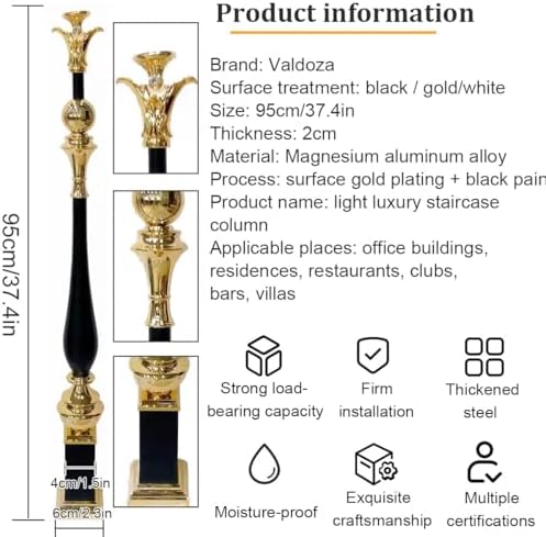 Elegant Black and Gold Metal Balusters - Magnesium Aluminum Alloy Spindles for Stairways, Decorative Support Posts for Indoor Stairs, 10-Pack