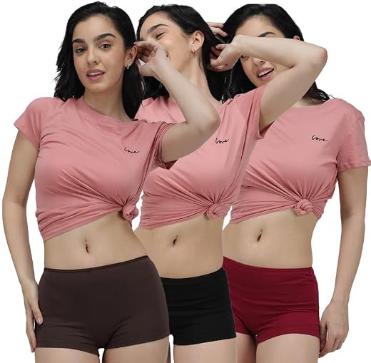Amul Comfy Women Boy Shorts| Multi | Pack of 3|Combo(Colour May Vary)